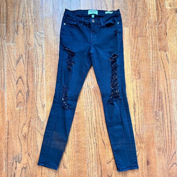 Frame Skinny Jeans Womens Sz 27 Black Le Color Ripped Skinny Shredded Distressed - Picture 2 of 12